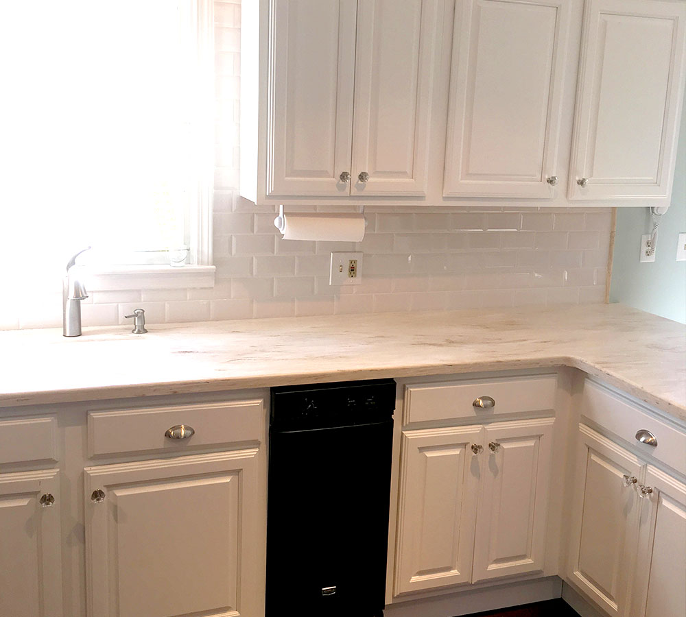 Maple Cabinets Stained In White Tinted Lacquer Classic Refinishers